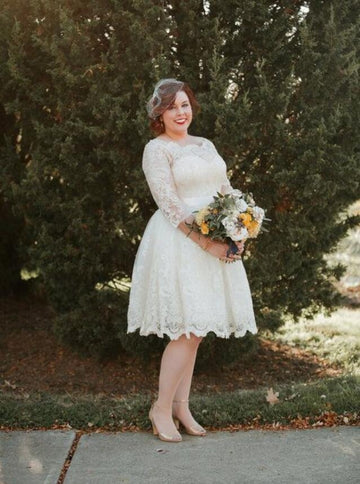 Plus Size Knee Length 3/4 Sleeve Lace Rockabilly Country Style Wedding Dress BWD153