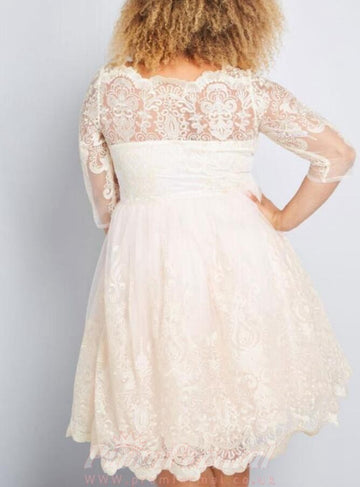 Plus Size Knee Length 3/4 Sleeve Lace Rockabilly Country Style Wedding Dress BWD153