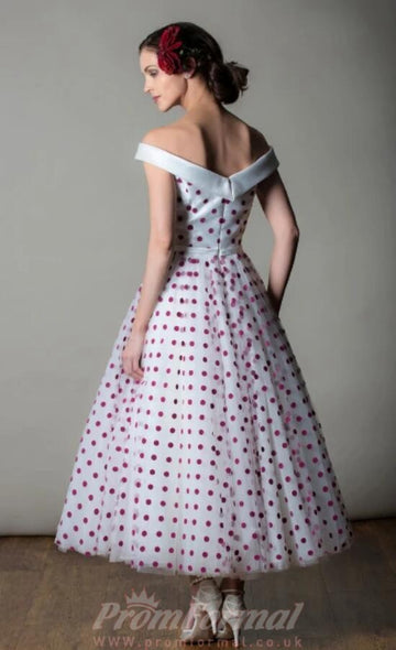 Tea Length Red Polka Dots Vintage Pin Up Rockabilly Wedding Dress BWD165