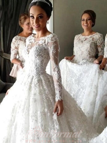 Ball Gown Luxury High End Long Sleeve Lace Cinderella Wedding Dress BWD174