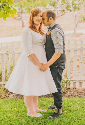 Rockabilly Plus Size Half Sleeve Tea Length Fuller Figure 50s Wedding Dress BWD178