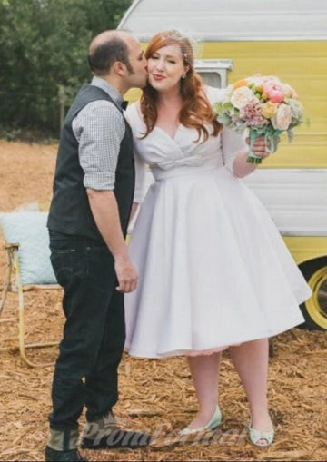 Rockabilly Plus Size Half Sleeve Tea Length Fuller Figure 50s Wedding Dress BWD178