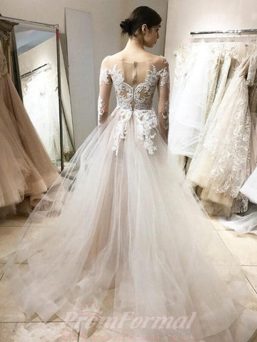 Ball Gown Long Sleeve Lace Tulle Wedding Dress BWD187