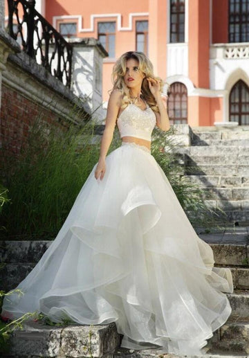 Sexy Crop Top Two Piece Ruffle Wedding Dress BWD194