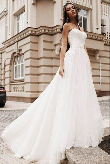 Simple Chiffon Beach Strapless Street Rustic Wedding Dress BWD200