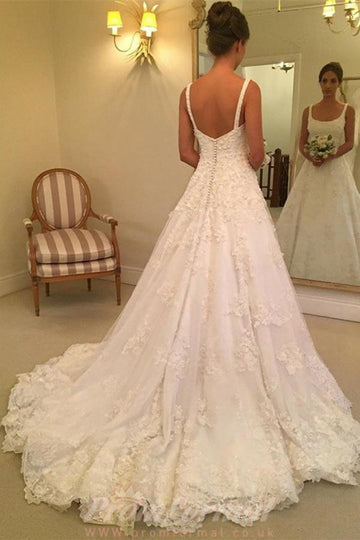 A line Scoop Neck Lace Petite Wedding Dress BWD202