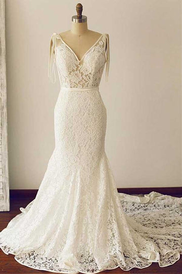 Lace V Neck Mermaid Wedding Dress BWD227