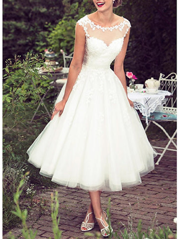 Garden Tea Length Lace Vintage1950s Rockabilly Wedding Dress BWD237
