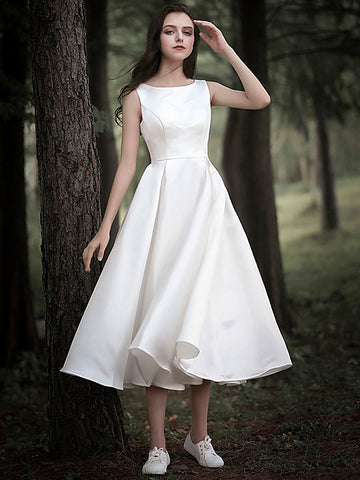 Country Tea Length Casual Rockabilly Little White Dress BWD239