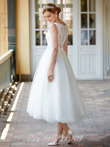 Tea Length Lace Formal Casual Outdoor Rockabilly Wedding Dress BWD247