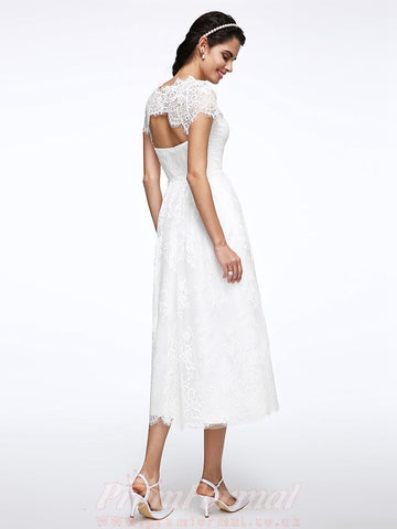 A Line Tea Length Lace Vintage Rockabilly Wedding Dress BWD250