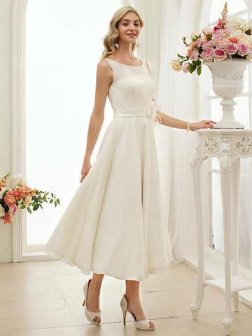 Tea Length Simple Rockabilly Little White Wedding Dress BWD251