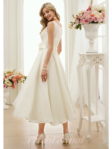 Tea Length Simple Rockabilly Little White Wedding Dress BWD251
