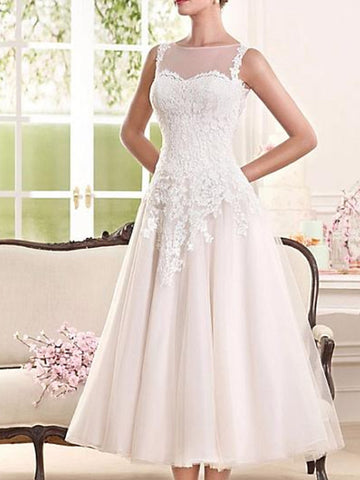 Simple Country Tea Length Lace Rockabilly Wedding Dress BWD252