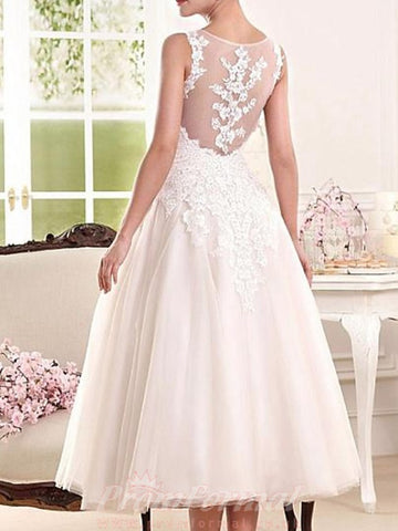 Simple Country Tea Length Lace Rockabilly Wedding Dress BWD252
