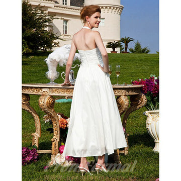Halter V Neck Tea Length Garden Rockabilly Wedding Dress BWD254