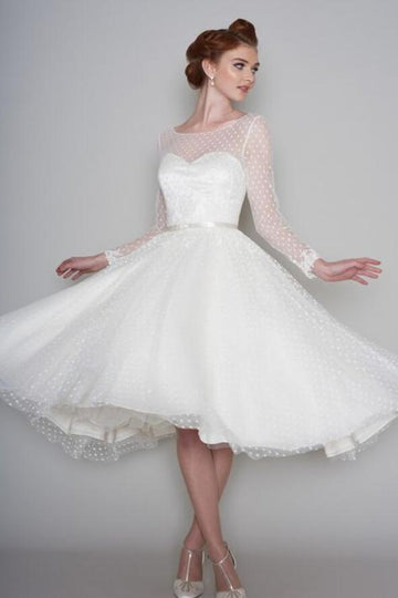 Rockabilly Long Sleeve Polka Dots 50s Wedding Dress BWD263