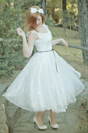 Lace Tea Length Rockabilly Wedding Dress BWD287