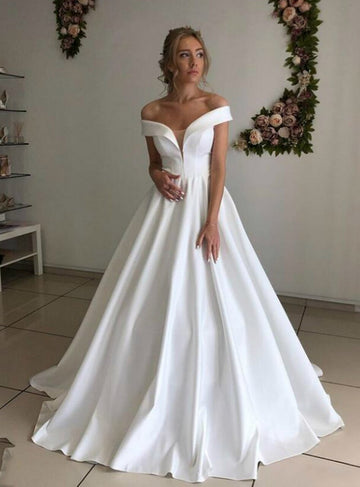 Off The Shoulder Satin Wedding Dress Outdoor Wedding BWD310