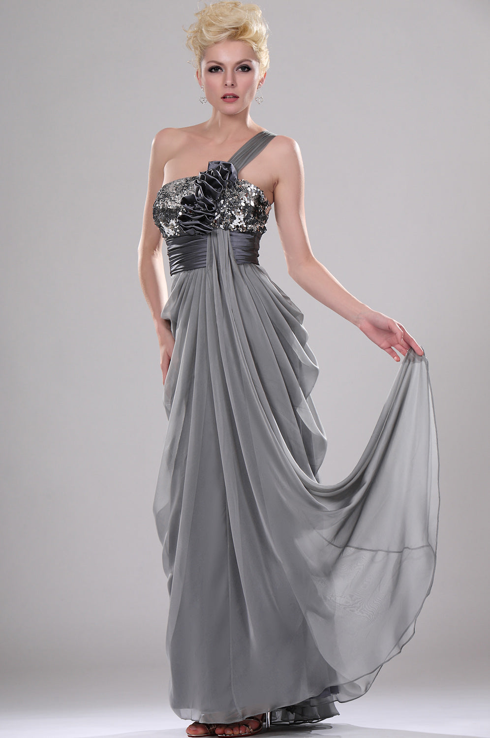 Silver Velvet Chiffon A-line One Shoulder Bridesmaid Dress(UKBD03-436) Silver Velvet Chiffon A-line One Shoulder Bridesmaid Dress(UKBD03-436)