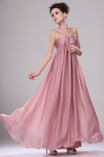 Blushing Pink Chiffon A-line One Shoulder Bridesmaid Dress(UKBD03-437)
