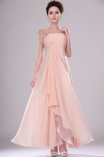 A-Line Pink Chiffon One Shoulder With Beading Bridesmaid Dress(UKBD03-438)