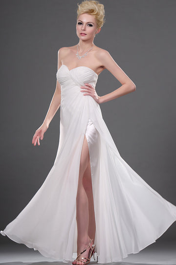 A-Line Ivory Chiffon Sweetheart Split Front Bridesmaid Dress(UKBD03-445)