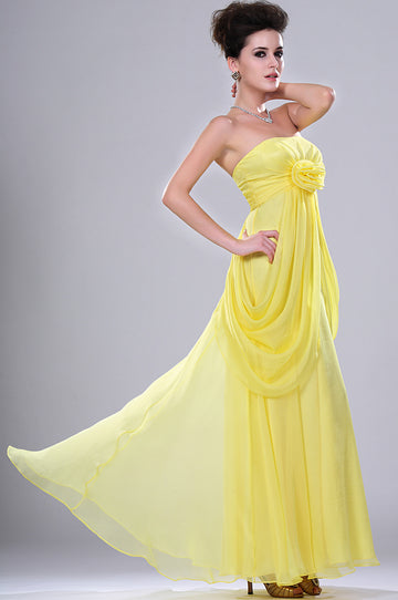 A-Line Yellow Chiffon Strapless Sleeveless Bridesmaid Dress(UKBD03-447)