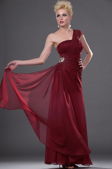 Burgundy Mother Gowns One Shoulder With Beading Bridesmaid Dress(UKBD03-450)