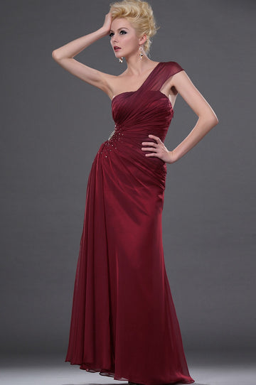 Burgundy Mother Gowns One Shoulder With Beading Bridesmaid Dress(UKBD03-450)