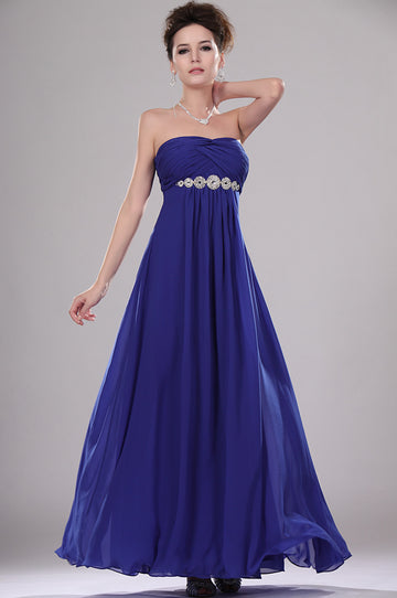 A-Line Royal Blue Chiffon Strapless With Beading Bridesmaid Dress(UKBD03-451)