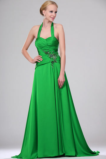 A-Line Forest Green Chiffon Halter With Appliques Bridesmaid Dress(UKBD03-456)