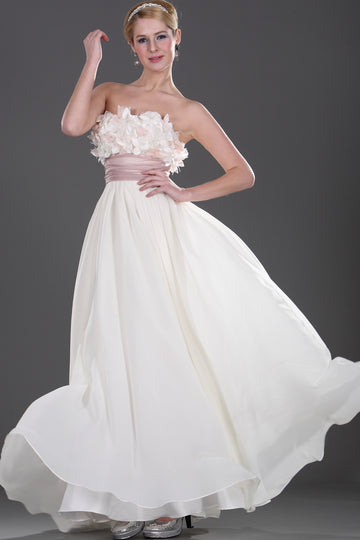 A-Line Ivory Chiffon Strapless With Ribbon Bridesmaid Dress(UKBD03-461)