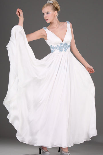 A-Line White Chiffon One Shoulder With Appliques Little White Dress(UKBD03-470)