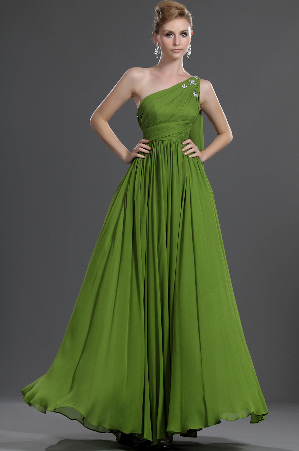 A-Line Lime Green Chiffon One Shoulder With Beading Bridesmaid Dress(U A-Line Lime Green Chiffon One Shoulder With Beading Bridesmaid Dress(U