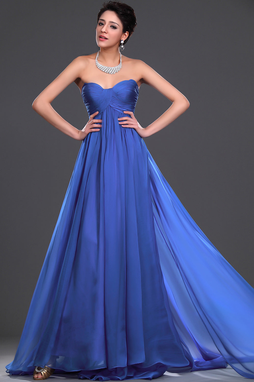 A-Line Light Royal Blue Chiffon Sweetheart With Draping Bridesmaid Dre A-Line Light Royal Blue Chiffon Sweetheart With Draping Bridesmaid Dre