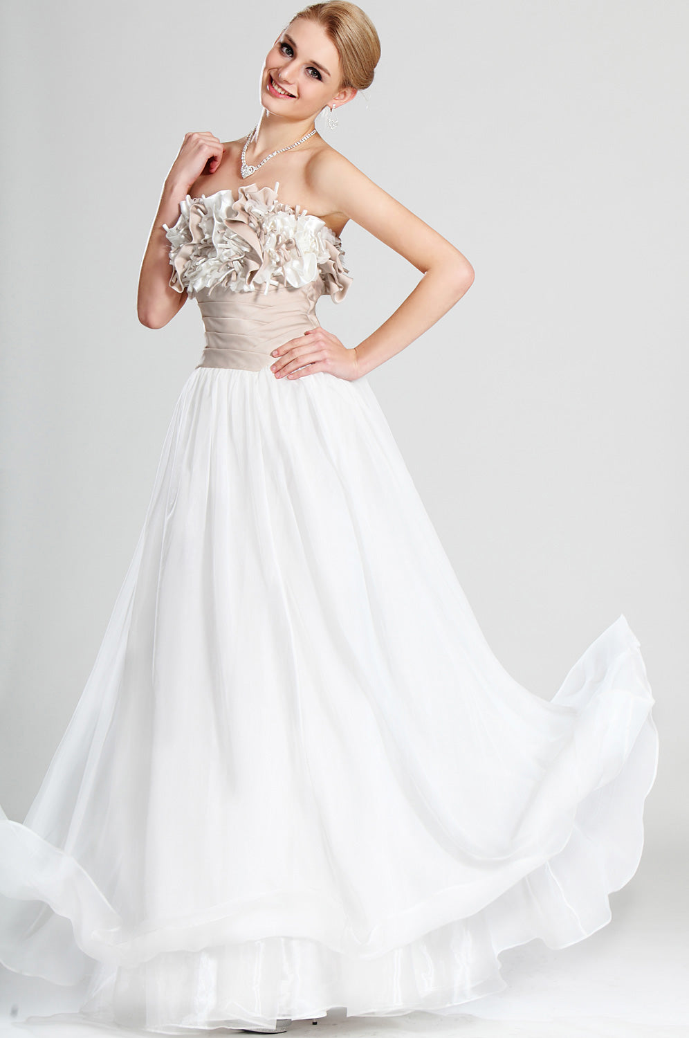 A-Line White Chiffon Strapless With Draping Little White Dress(UKBD03-502)