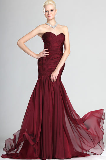 Dark Burgundy Trumpet/Mermaid Off The Shoulder With Draping Bridesmaid Dress(UKBD03-507)