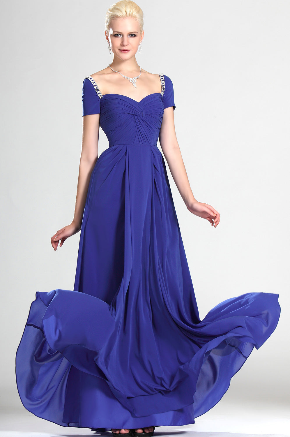 Royal Blue Chiffon Off The Shoulder With Beading Bridesmaid Dress(UKBD Royal Blue Chiffon Off The Shoulder With Beading Bridesmaid Dress(UKBD