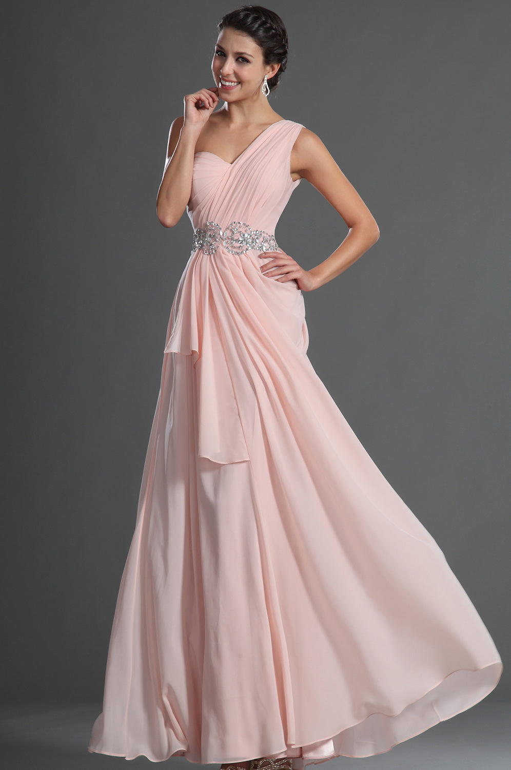 A-Line Pink Chiffon One Shoulder With Beading Bridesmaid Dress(UKBD03-517)