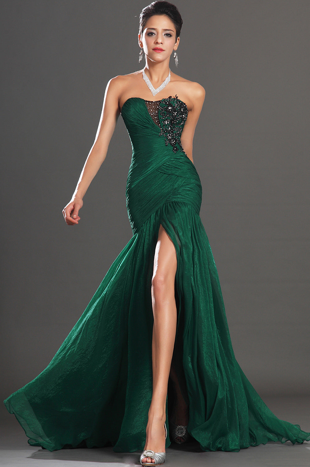 Dark Green Velvet Chiffon Trumpet/Mermaid Sweetheart Split Front Bride Dark Green Velvet Chiffon Trumpet/Mermaid Sweetheart Split Front Bride