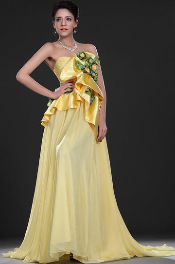 Yellow Chiffon Sweetheart With Beading Bridesmaid Dress(UKBD03-525)