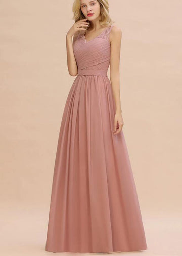 CBD015 Chiffon Dust Rose V Neck Bridesmaid Dress
