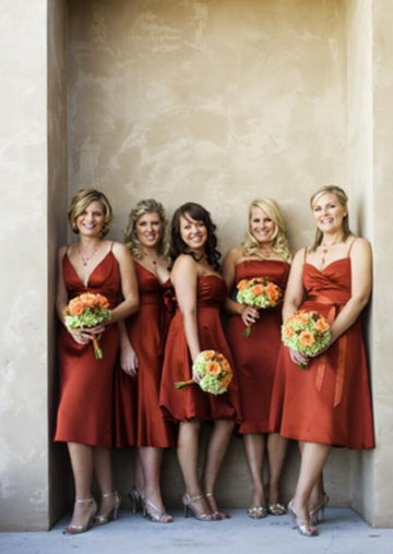 CBD022 Terracotta Copper Short Satin Bridesmaid Dress