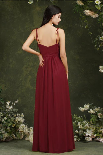 CBD025 Maroon Chiffon Split Front Bridesmaid Dress