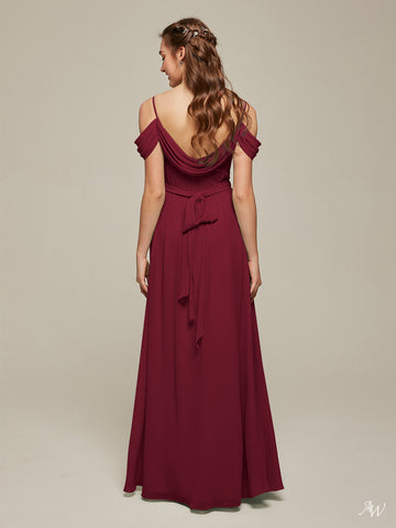 CBD028 Maroon Chiffon Straps BOHO Country Bridesmaid Dress
