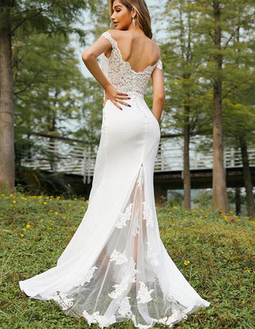 CBD037 White Mermaid Lace Long Bridesmaid Dress
