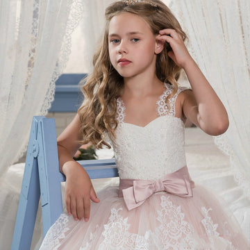 Princess Kids Pinky Flower Girl Dress With Bows BDCH0129