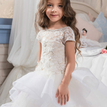 Short Sleeve Kids Flower Girl Dress With Ruffles BDCH0134