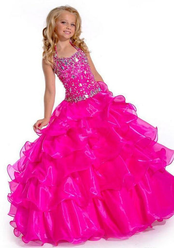 Ball Gown Halter Magenta Red Kids Girls Dress CH0170